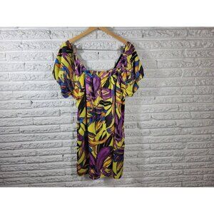 Forever 21 Women Dress 2X Plus Mini Puff Sleeve Purple Floral Pullover FLO186E